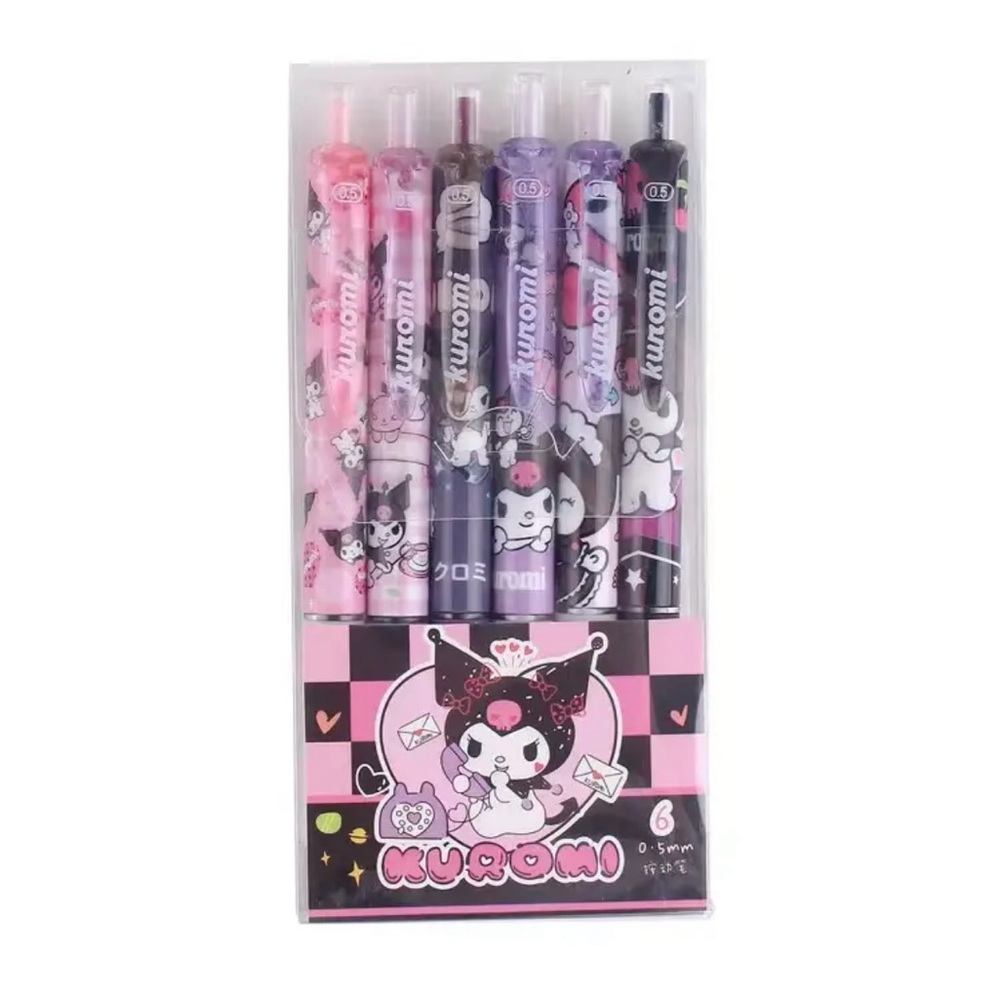 6pcs Kuromi Gel Pen, Cartoon Quick Drying Gel Pen, Learning Stationery Supplies.